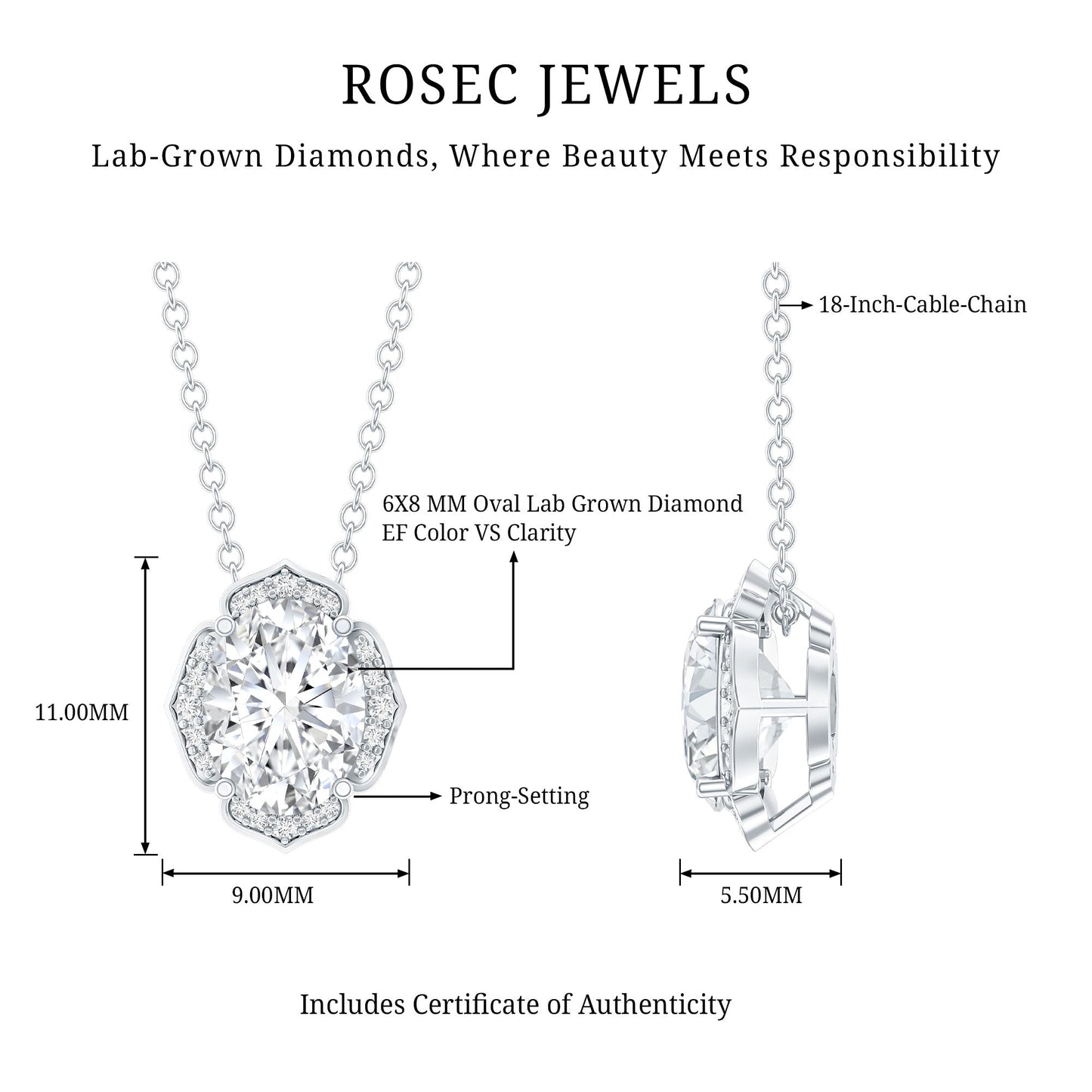 1.2 Carat Oval Shape Lab Grown Diamond Vintage Flower Necklace