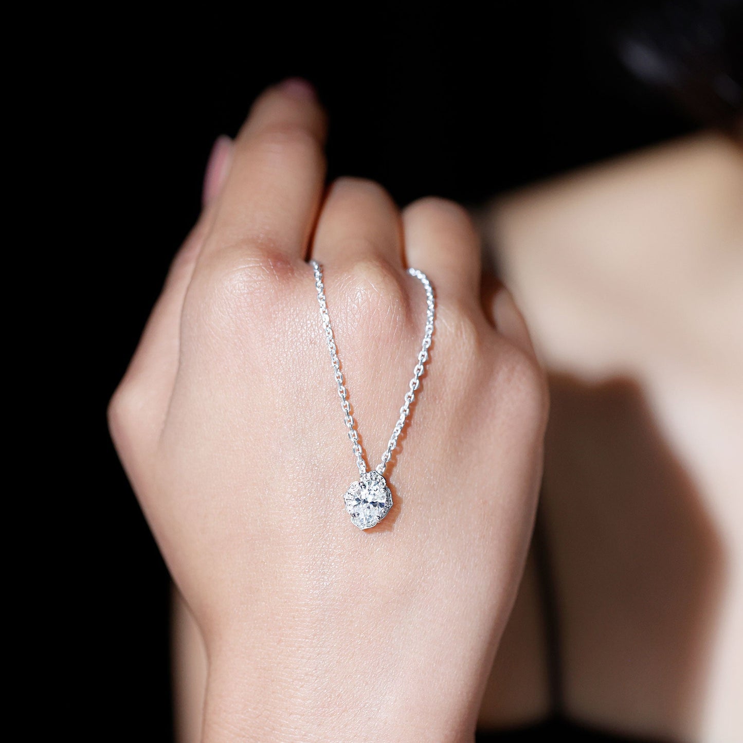 1.2 Carat Oval Shape Lab Grown Diamond Vintage Flower Necklace