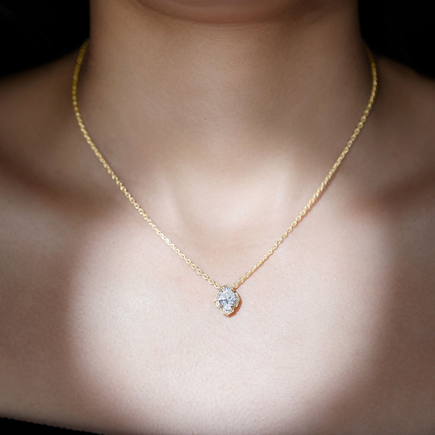 1.2 Carat Oval Shape Lab Grown Diamond Vintage Flower Necklace