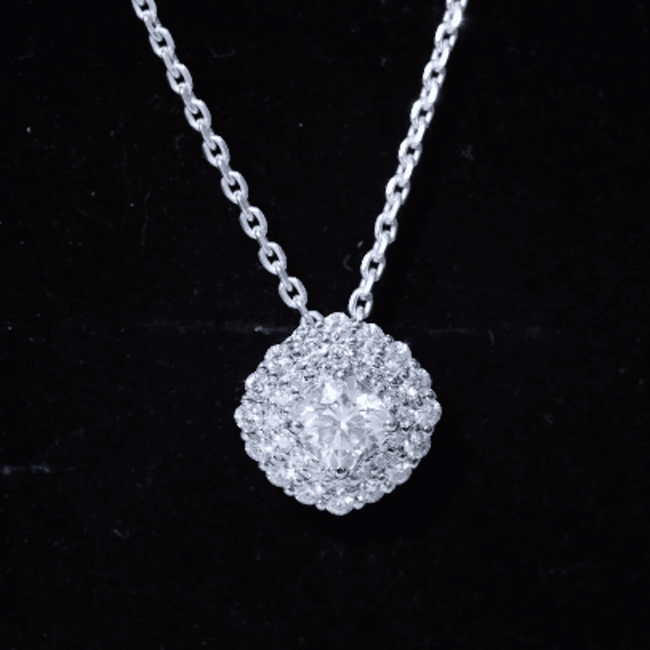 Lab Grown Round Diamond Double Halo Bridal Necklace With Accent