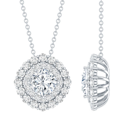 Lab Grown Round Diamond Double Halo Bridal Necklace With Accent