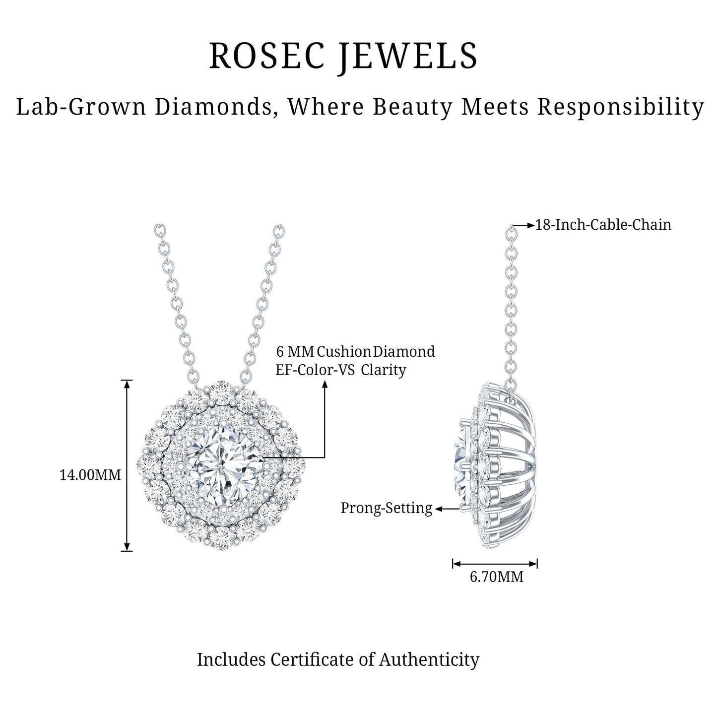 Lab Grown Round Diamond Double Halo Bridal Necklace With Accent