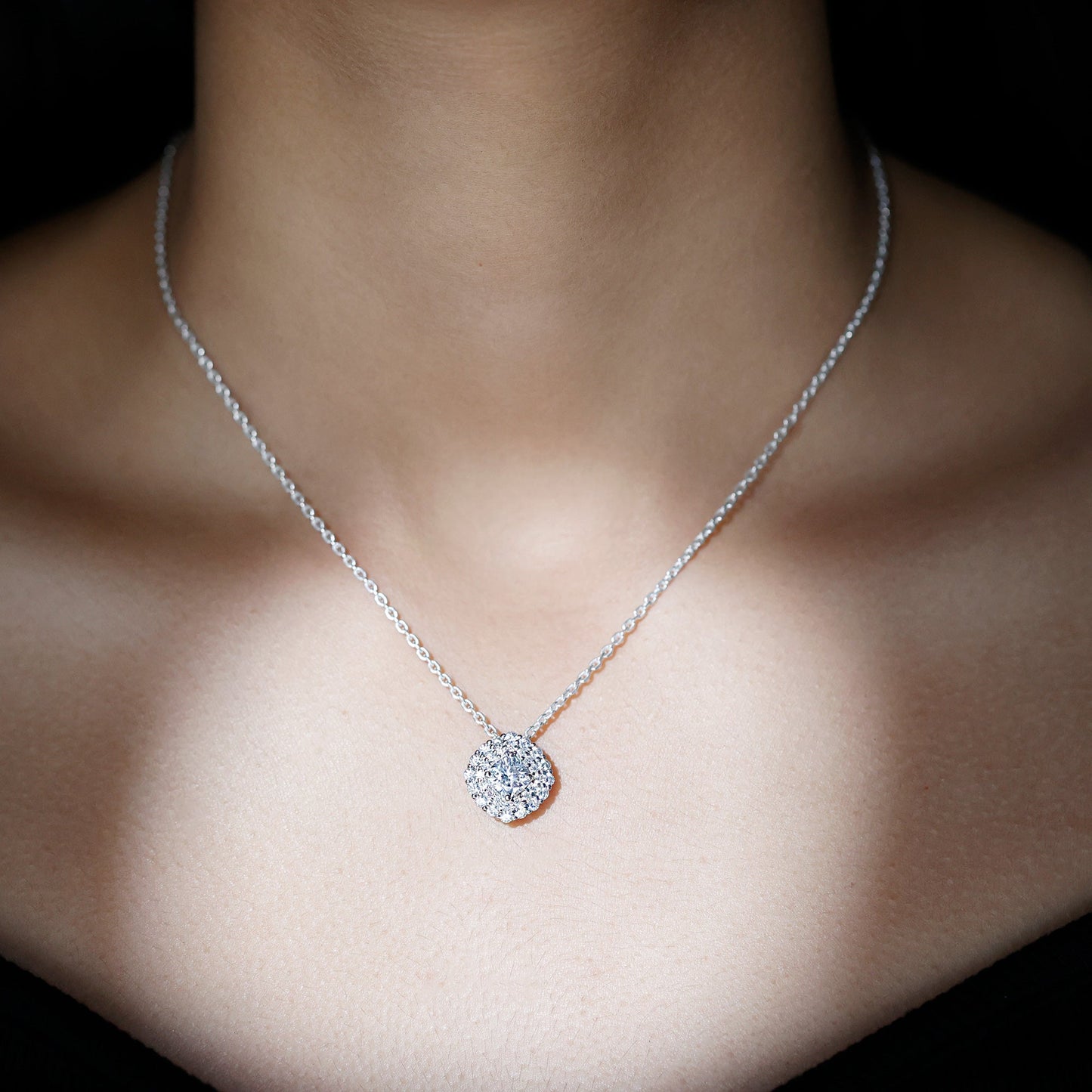 Lab Grown Round Diamond Double Halo Bridal Necklace With Accent