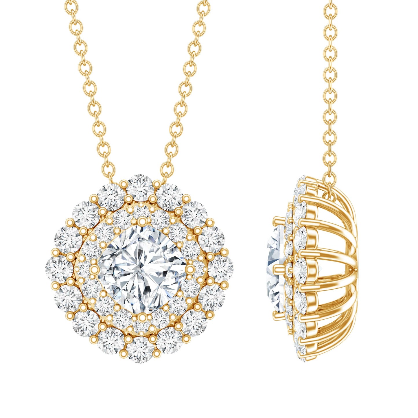 Lab Grown Round Diamond Double Halo Bridal Necklace With Accent