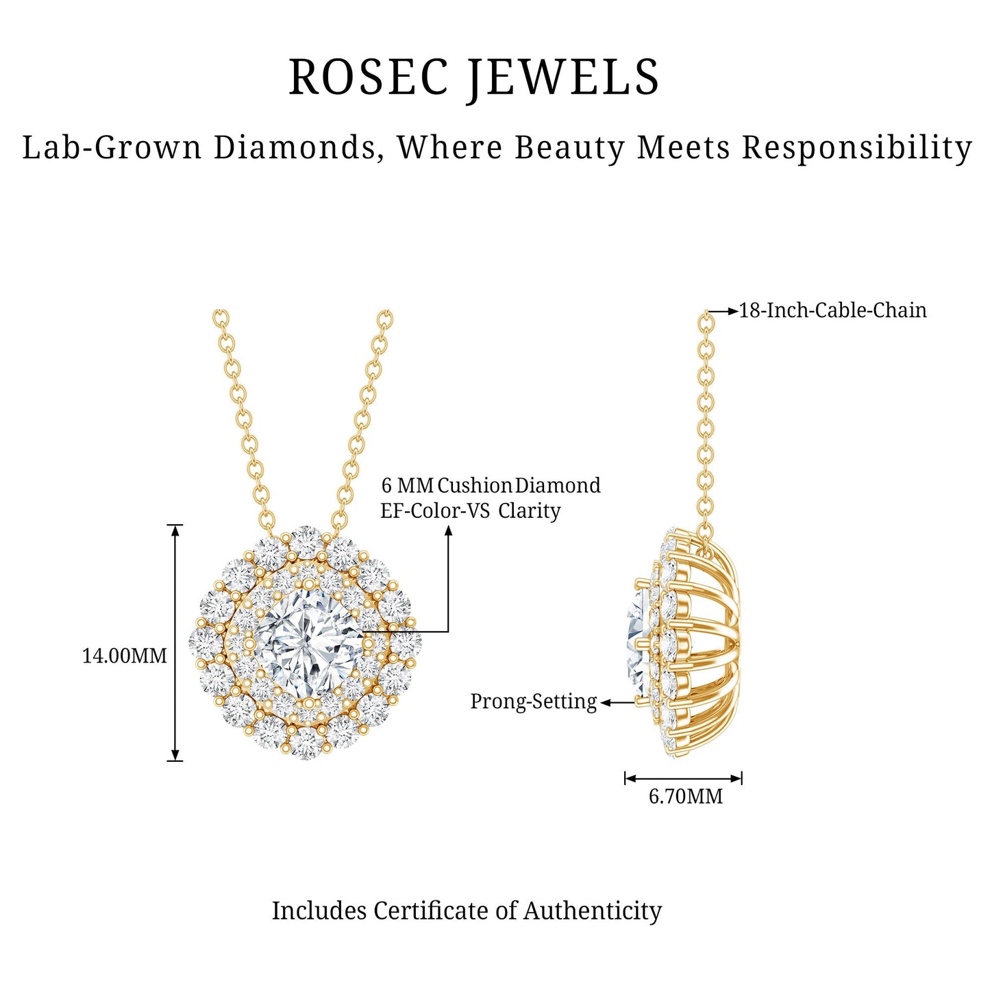 Lab Grown Round Diamond Double Halo Bridal Necklace With Accent