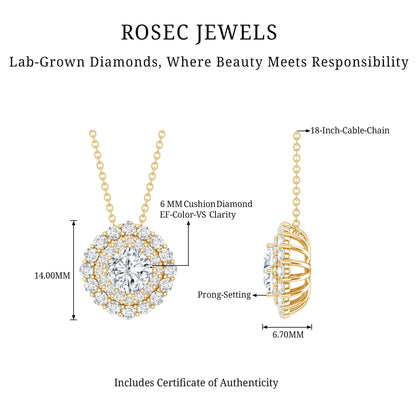 Lab Grown Round Diamond Double Halo Bridal Necklace With Accent