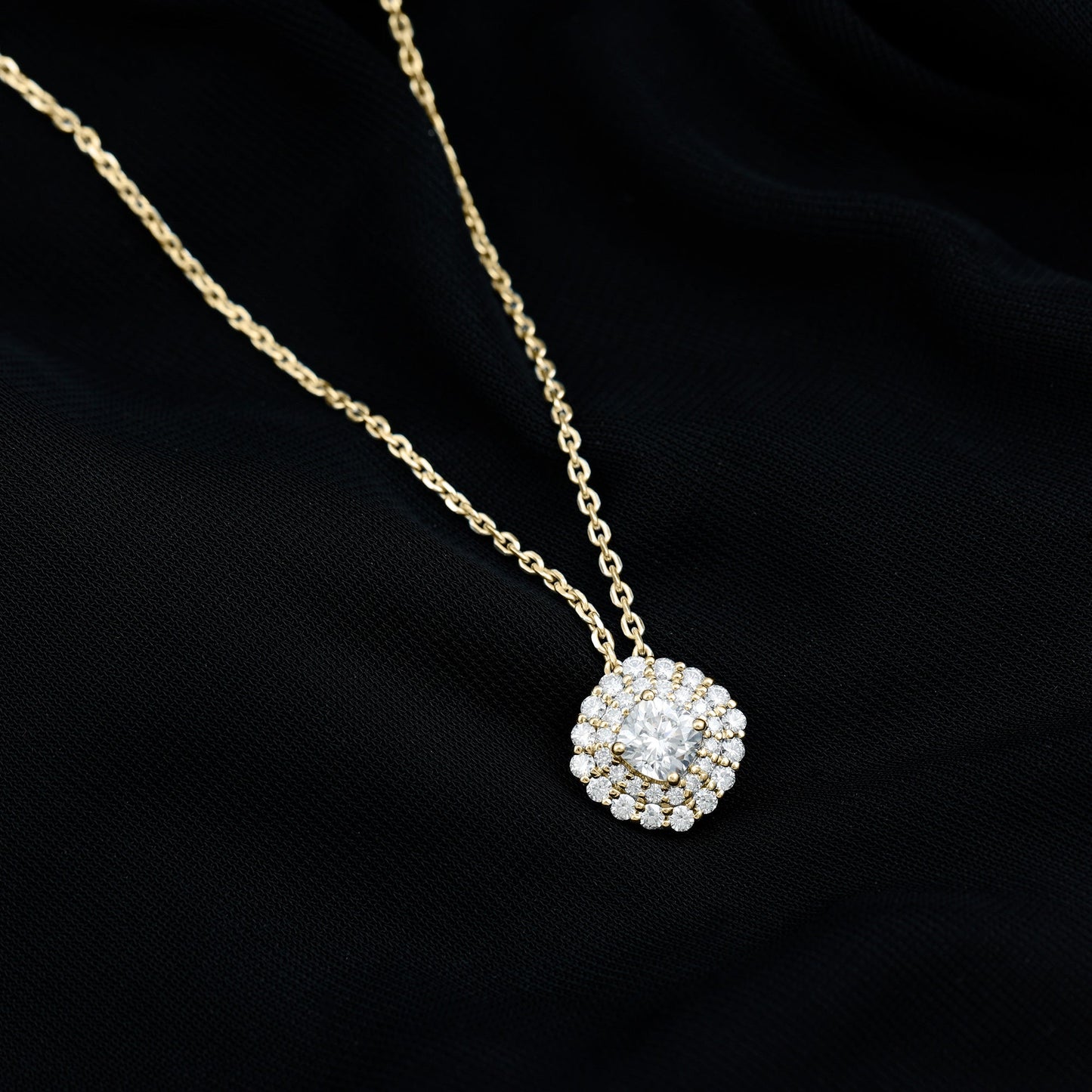 Lab Grown Round Diamond Double Halo Bridal Necklace With Accent