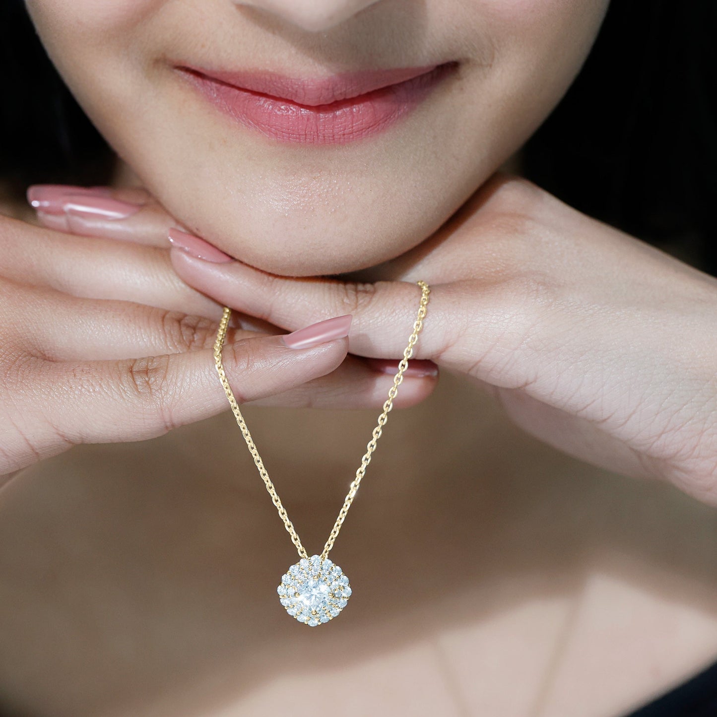 Lab Grown Round Diamond Double Halo Bridal Necklace With Accent