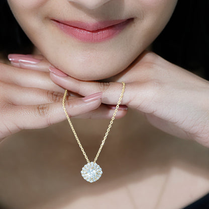 Lab Grown Round Diamond Double Halo Bridal Necklace With Accent