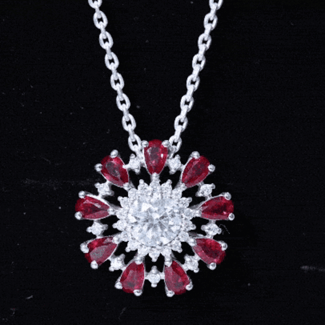 1.2 Carat Lab Grown Diamond Flower Statement Necklace with Ruby