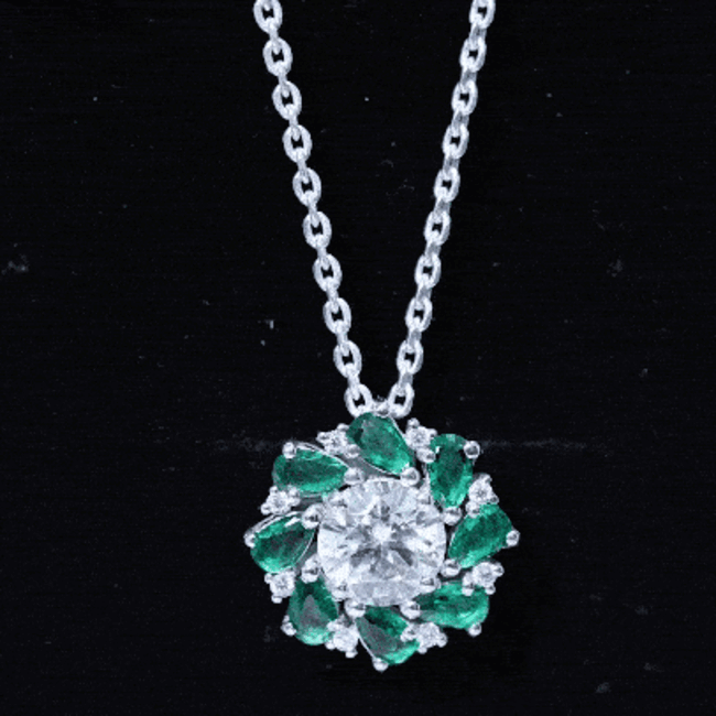 2 Carat Lab Grown Diamond Emerald Flower Bridal Necklace