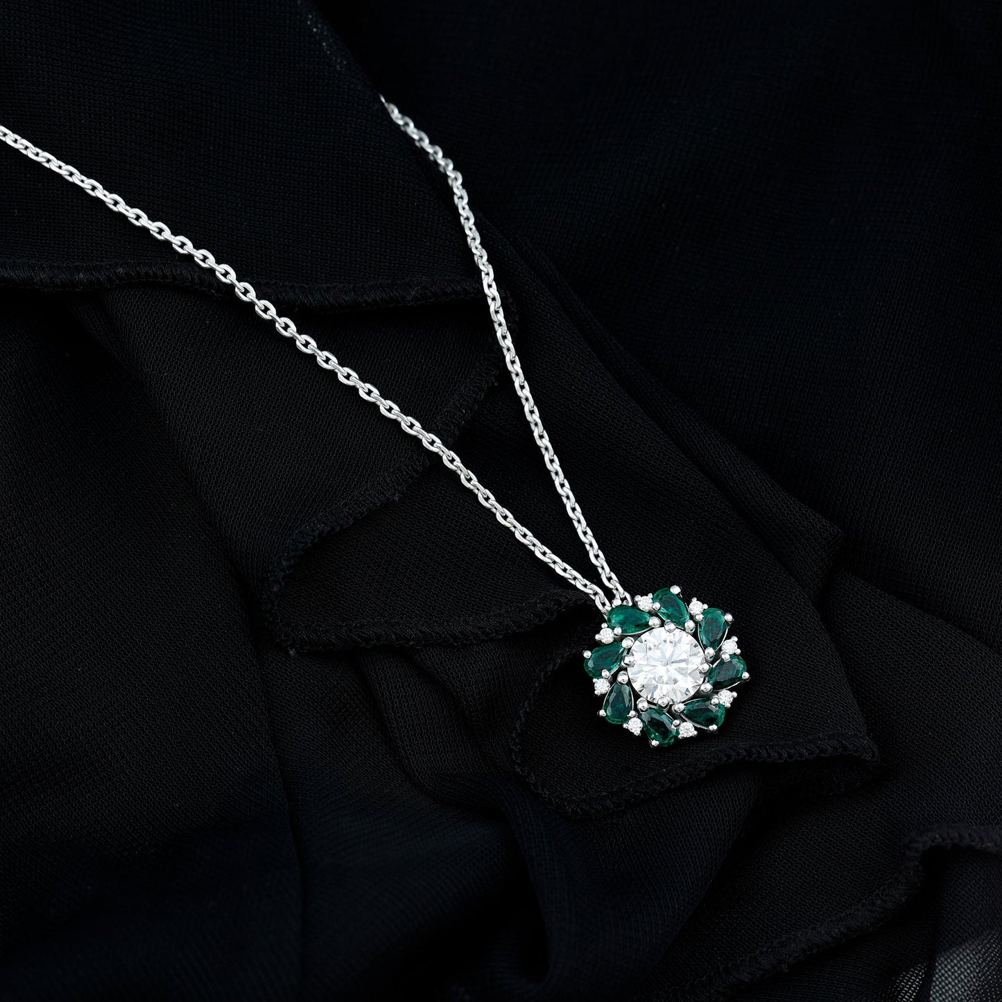 2 Carat Lab Grown Diamond Emerald Flower Bridal Necklace