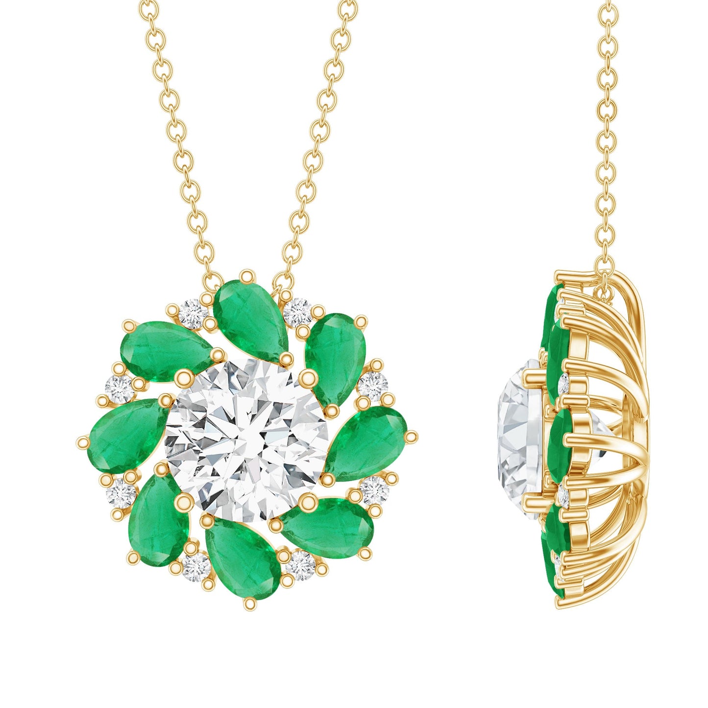 2 Carat Lab Grown Diamond Emerald Flower Bridal Necklace