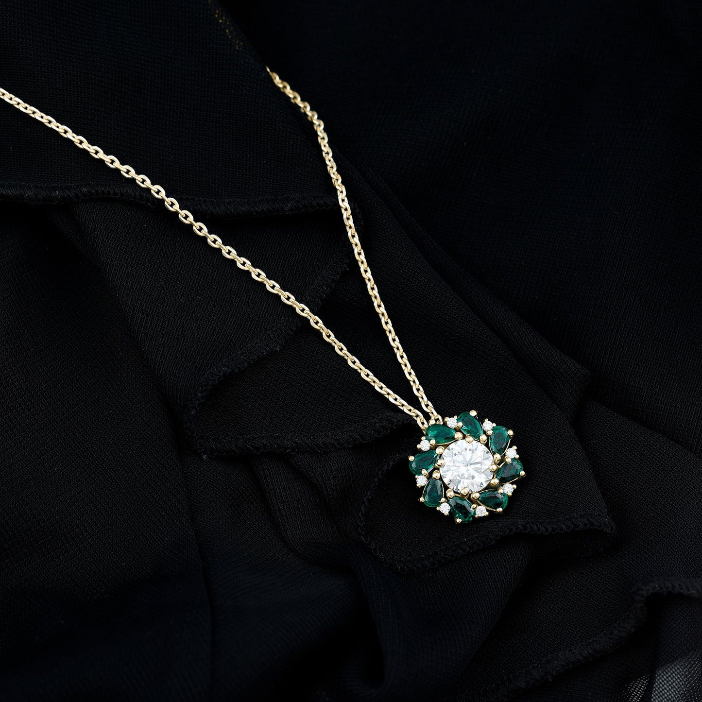 2 Carat Lab Grown Diamond Emerald Flower Bridal Necklace