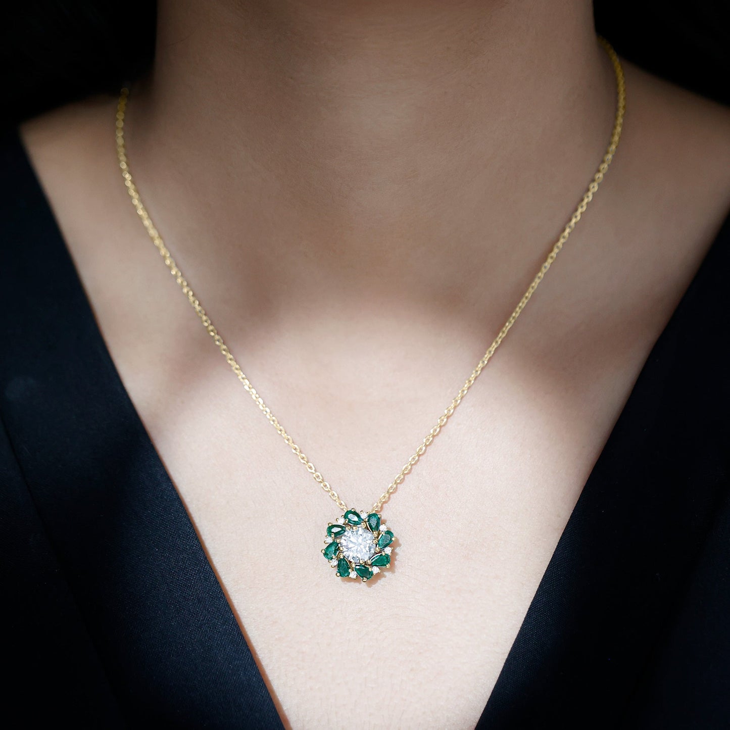 2 Carat Lab Grown Diamond Emerald Flower Bridal Necklace