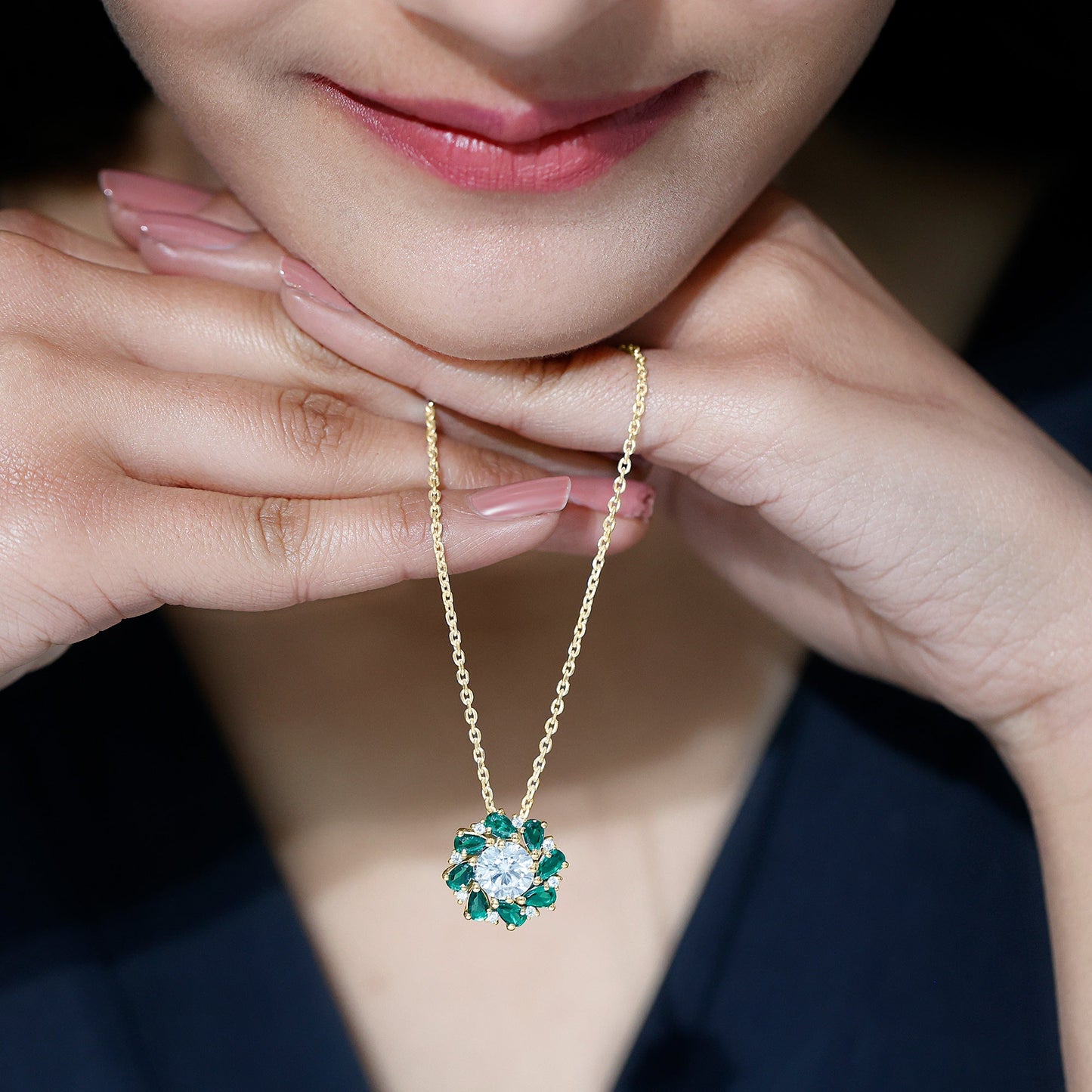 2 Carat Lab Grown Diamond Emerald Flower Bridal Necklace