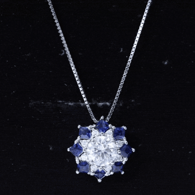 Lab Grown Diamond Art Deco Necklace With Blue Sapphire