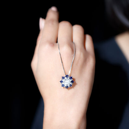 Lab Grown Diamond Art Deco Necklace With Blue Sapphire