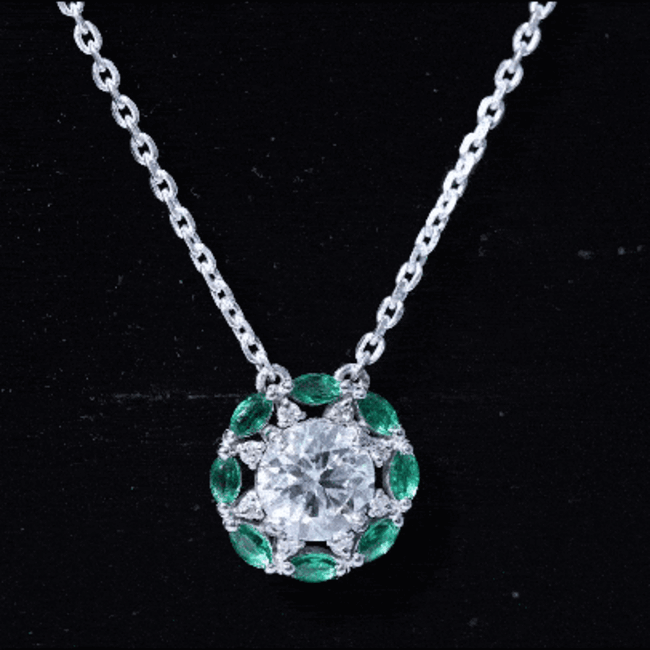 2 Carat Lab Grown Diamond Bridal Necklace With Emerald