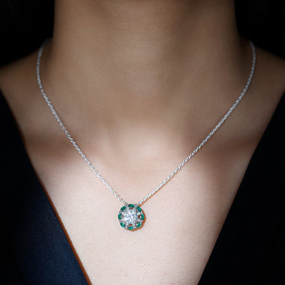 2 Carat Lab Grown Diamond Bridal Necklace With Emerald