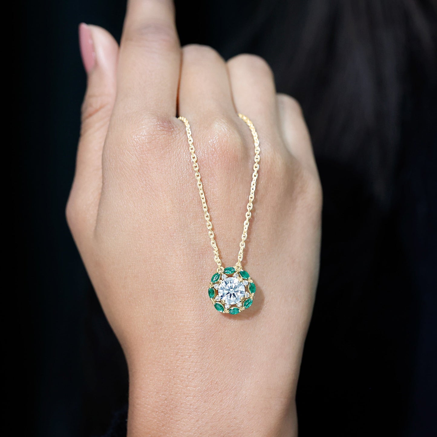 2 Carat Lab Grown Diamond Bridal Necklace With Emerald