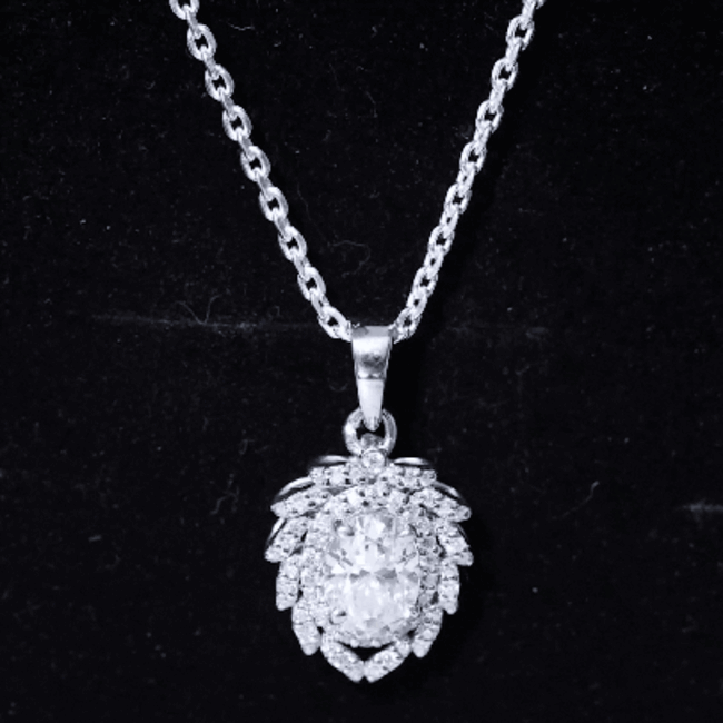 1.2 Carat Oval Lab Grown Diamond Vintage Necklace With Double Halo