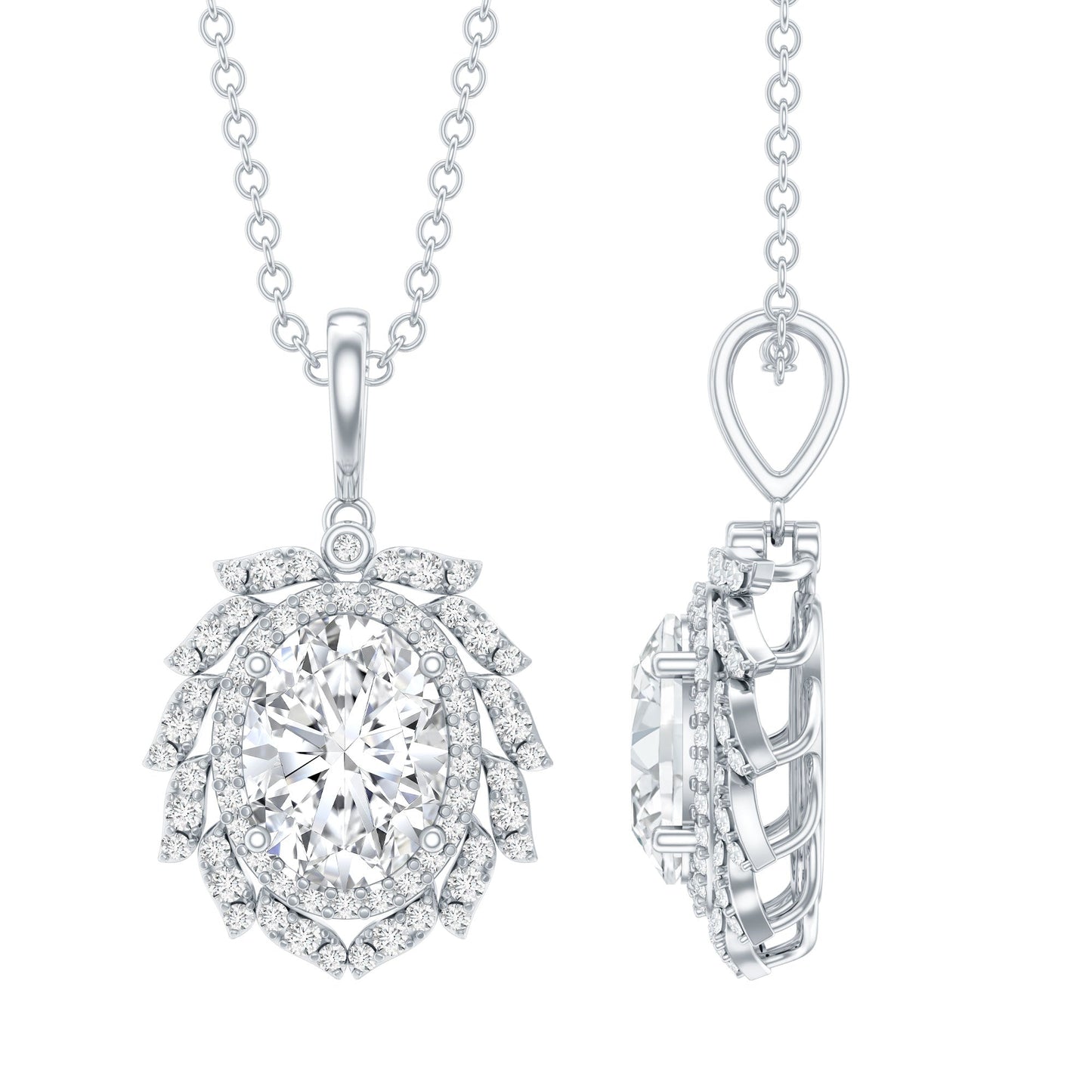 1.2 Carat Oval Lab Grown Diamond Vintage Necklace With Double Halo