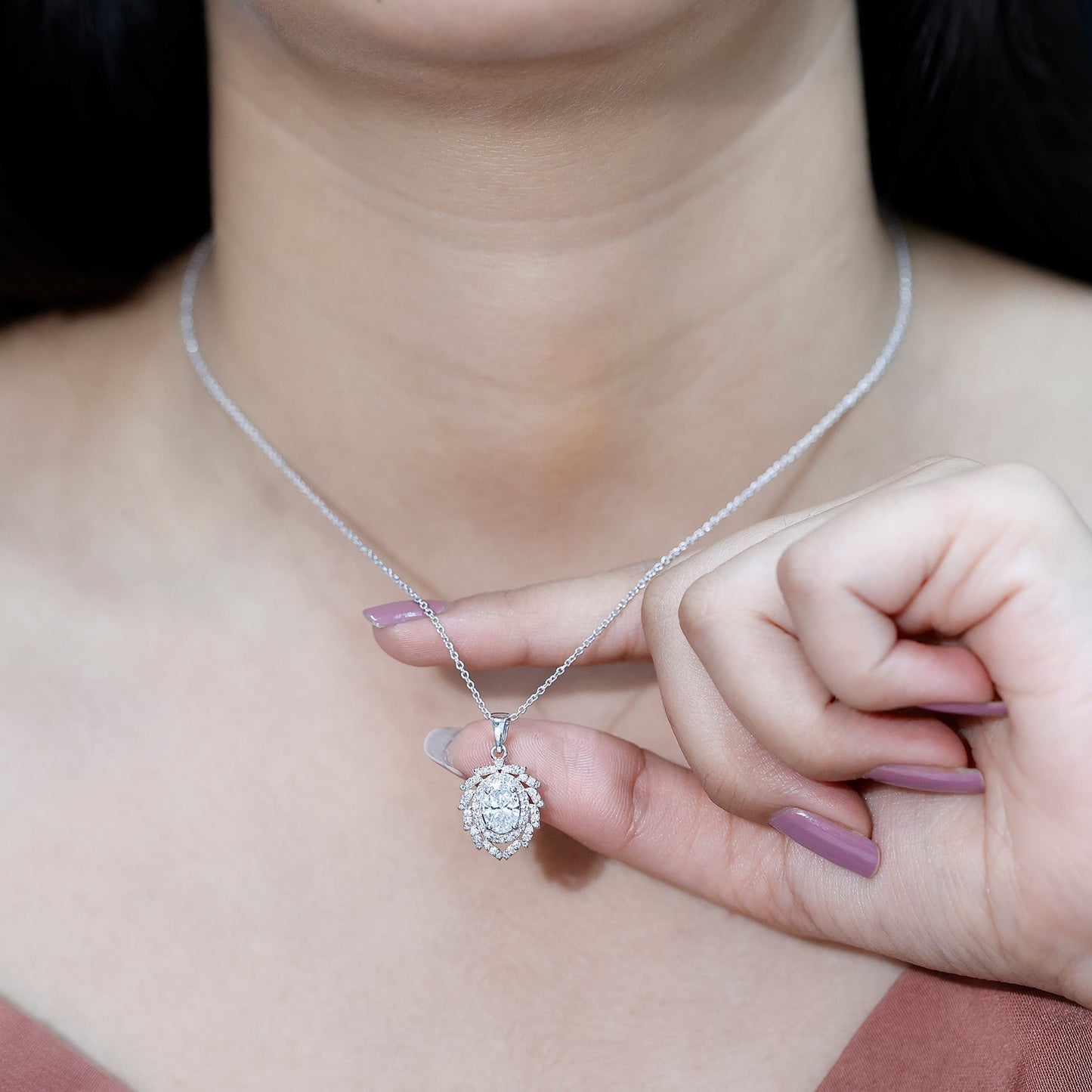 1.2 Carat Oval Lab Grown Diamond Vintage Necklace With Double Halo