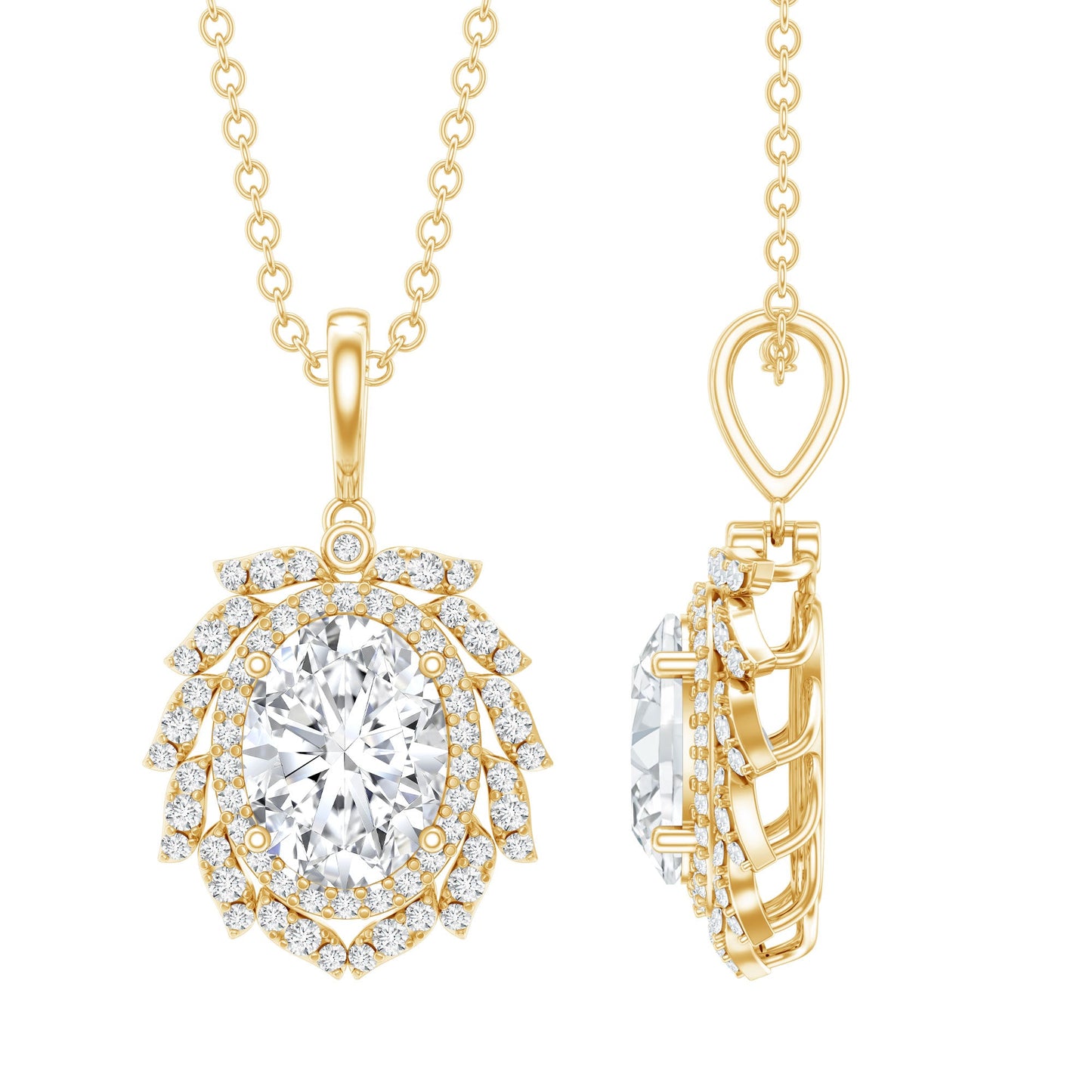 1.2 Carat Oval Lab Grown Diamond Vintage Necklace With Double Halo