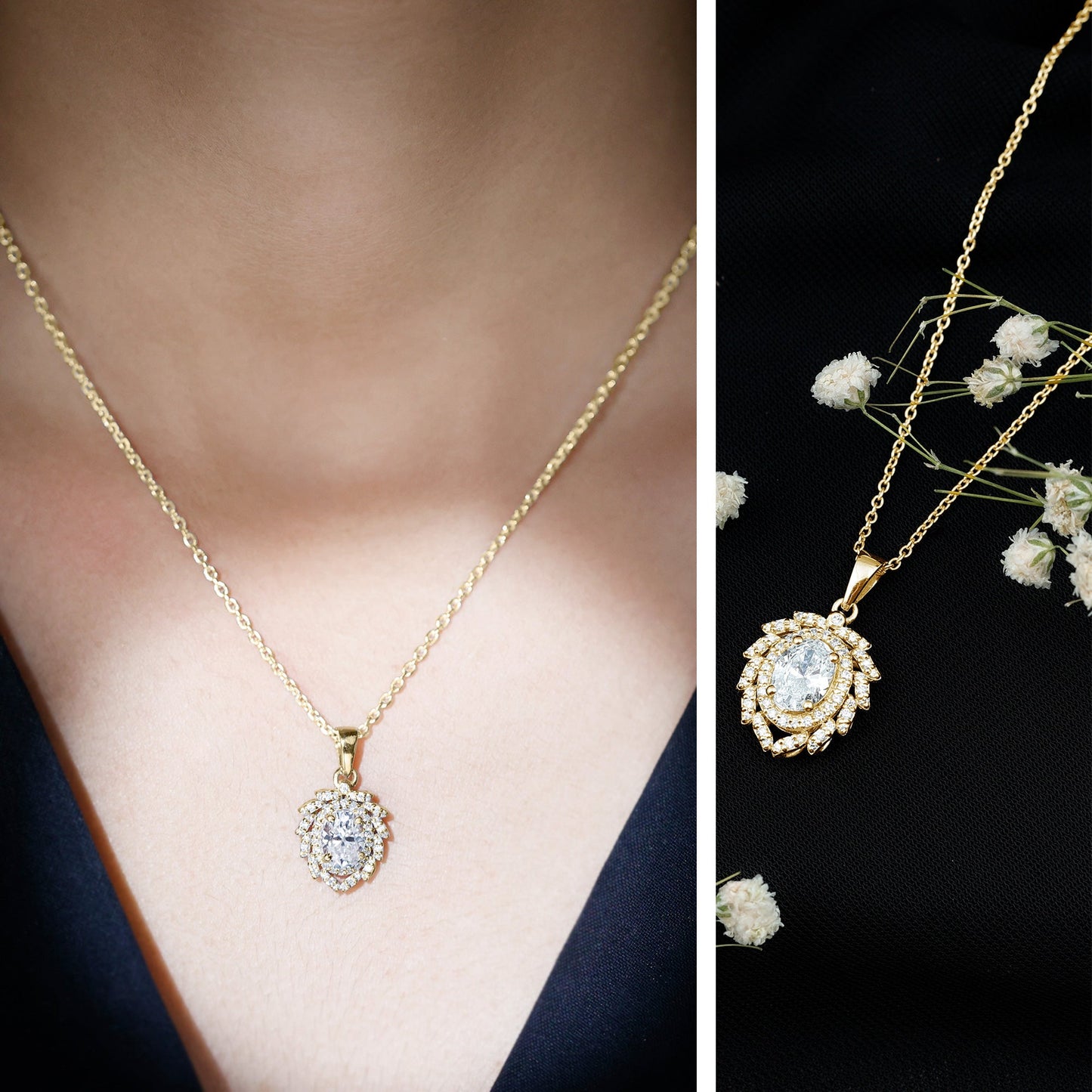 1.2 Carat Oval Lab Grown Diamond Vintage Necklace With Double Halo
