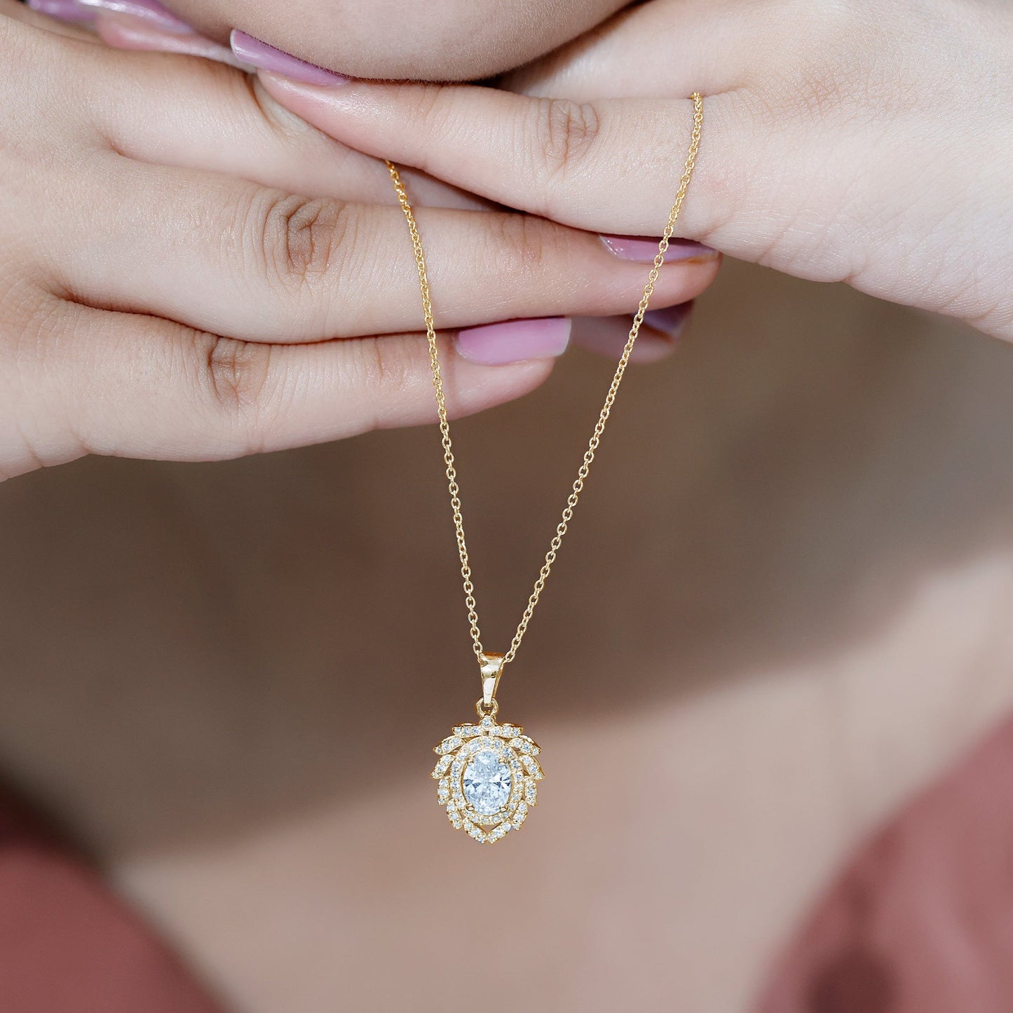 1.2 Carat Oval Lab Grown Diamond Vintage Necklace With Double Halo