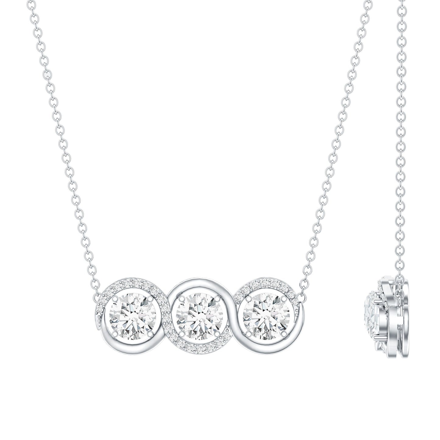 Certified Lab Grown Diamond 3 Stone Necklace For Her