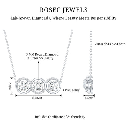 Certified Lab Grown Diamond 3 Stone Necklace For Her