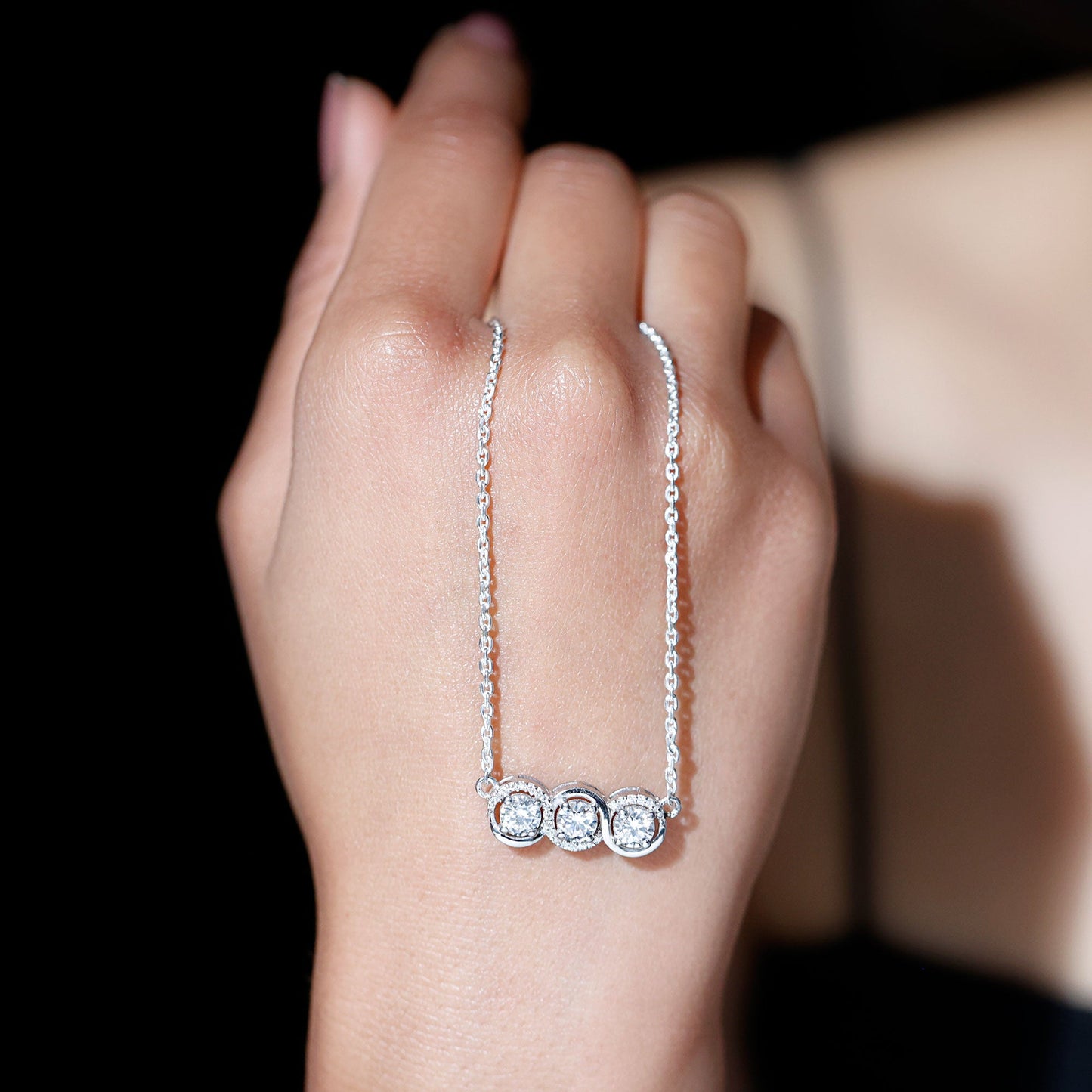 Certified Lab Grown Diamond 3 Stone Necklace For Her
