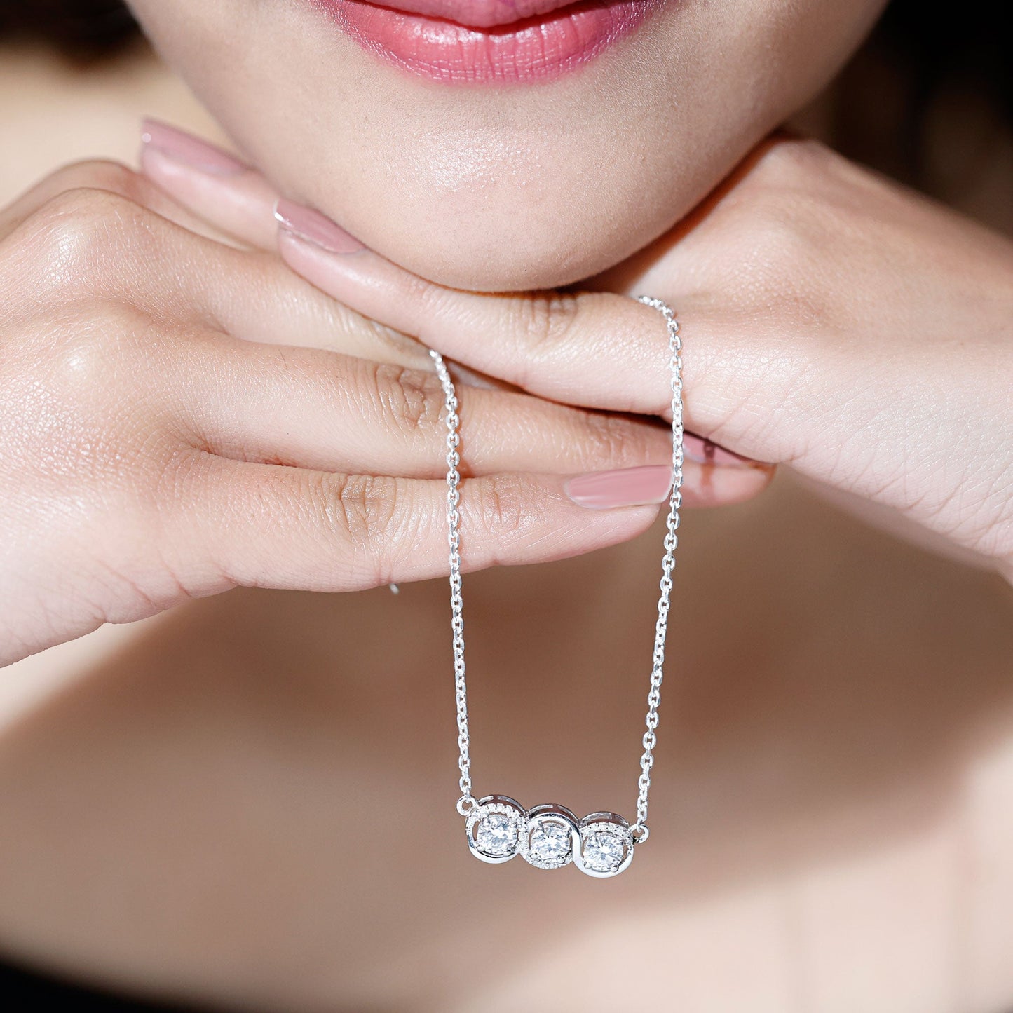 Certified Lab Grown Diamond 3 Stone Necklace For Her
