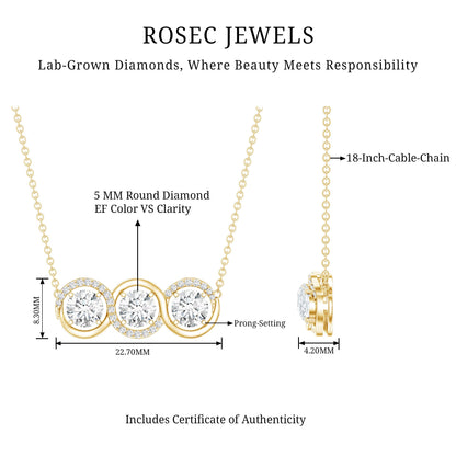 Certified Lab Grown Diamond 3 Stone Necklace For Her