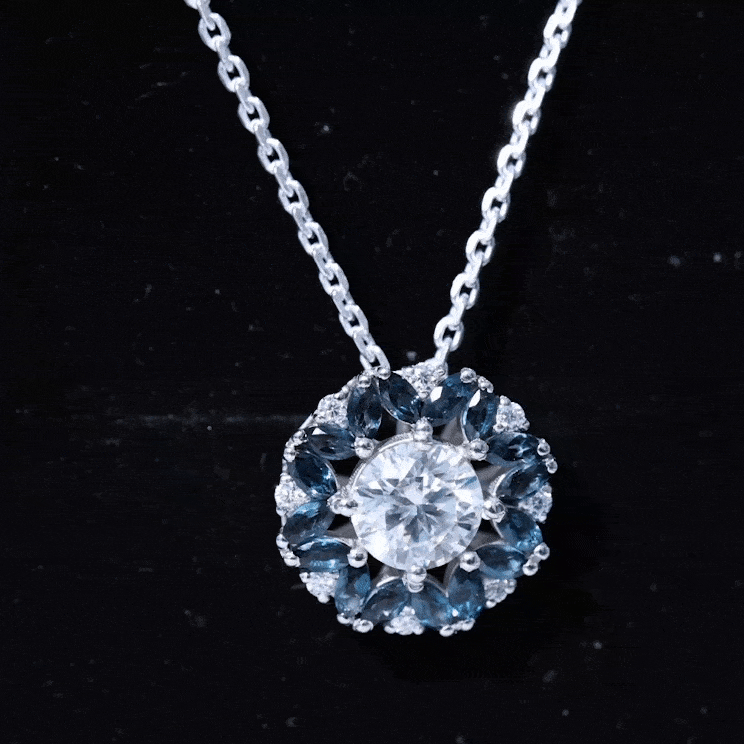 2 Carat Lab Grown Diamond Cocktail Necklace With London Blue Topaz