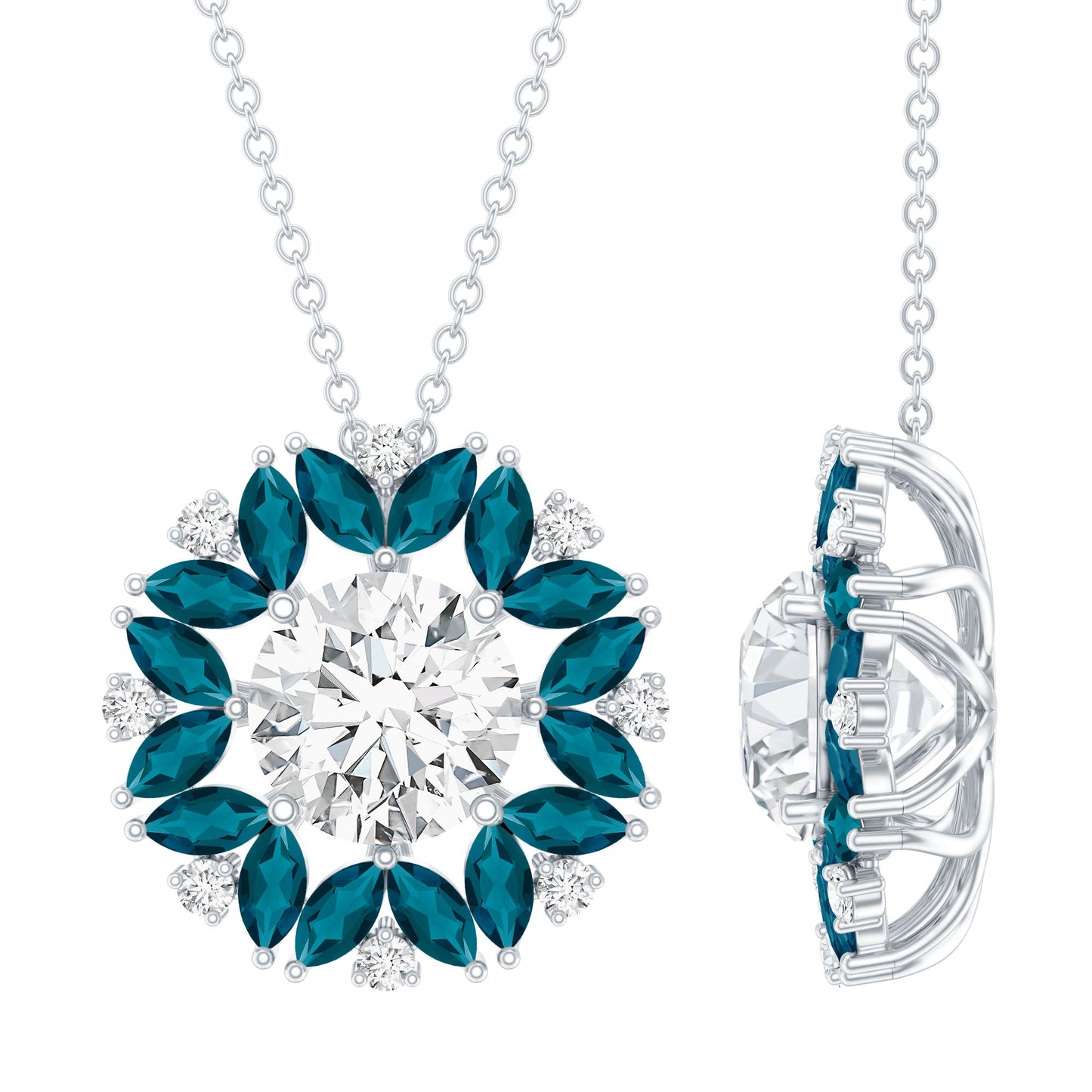 2 Carat Lab Grown Diamond Cocktail Necklace With London Blue Topaz