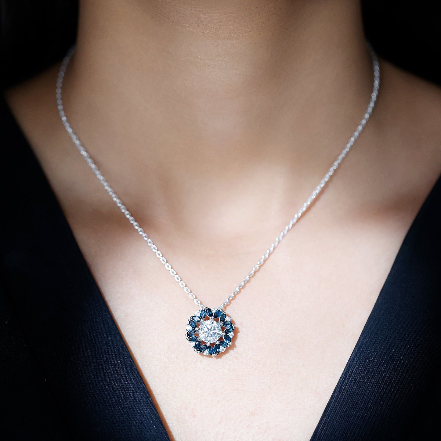 2 Carat Lab Grown Diamond Cocktail Necklace With London Blue Topaz