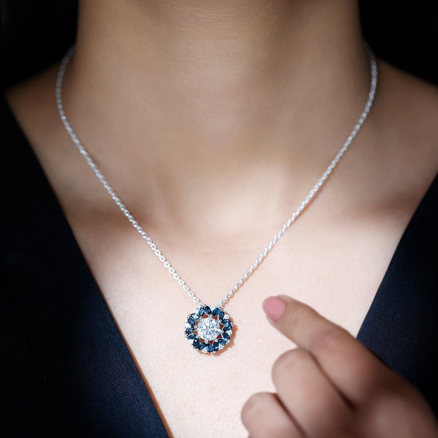 2 Carat Lab Grown Diamond Cocktail Necklace With London Blue Topaz