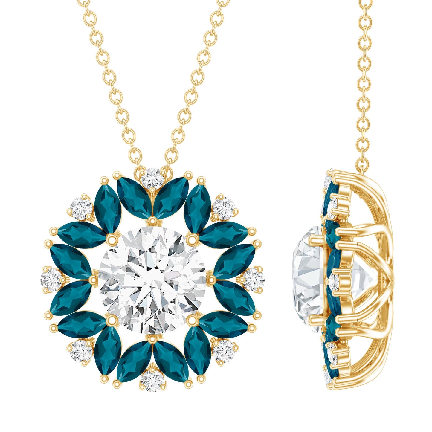 2 Carat Lab Grown Diamond Cocktail Necklace With London Blue Topaz