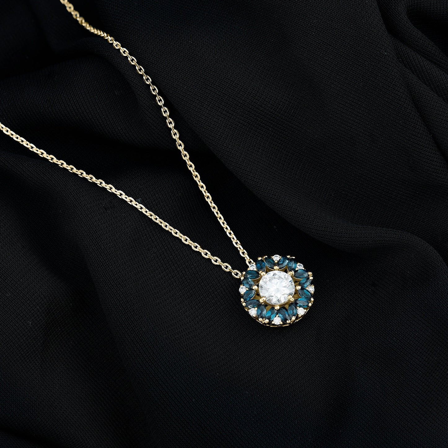 2 Carat Lab Grown Diamond Cocktail Necklace With London Blue Topaz