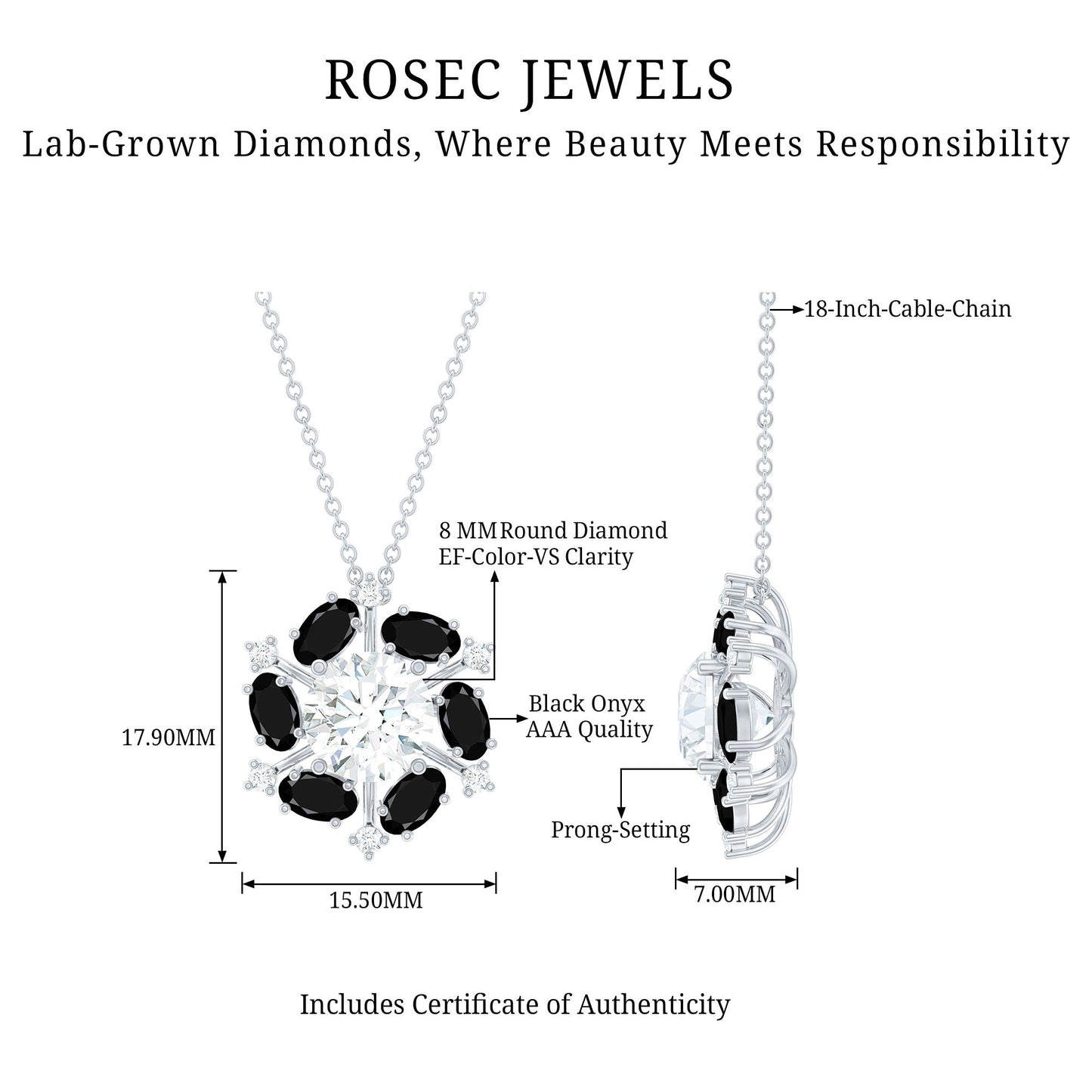 Lab Grown Diamond Cocktail Necklace With Black Onyx