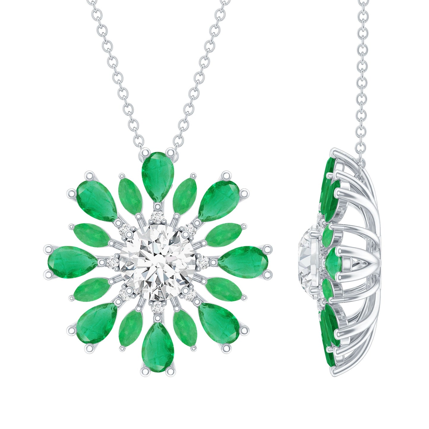 Certified 1.2 Carat Lab Grown Diamond Statement Necklace With Emerald