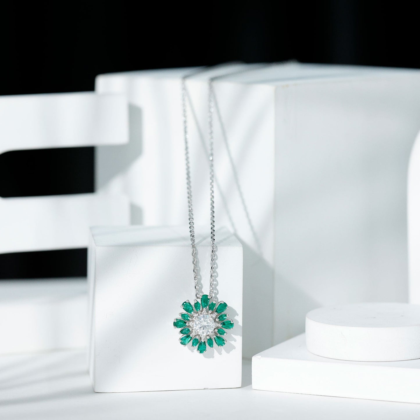 Certified 1.2 Carat Lab Grown Diamond Statement Necklace With Emerald