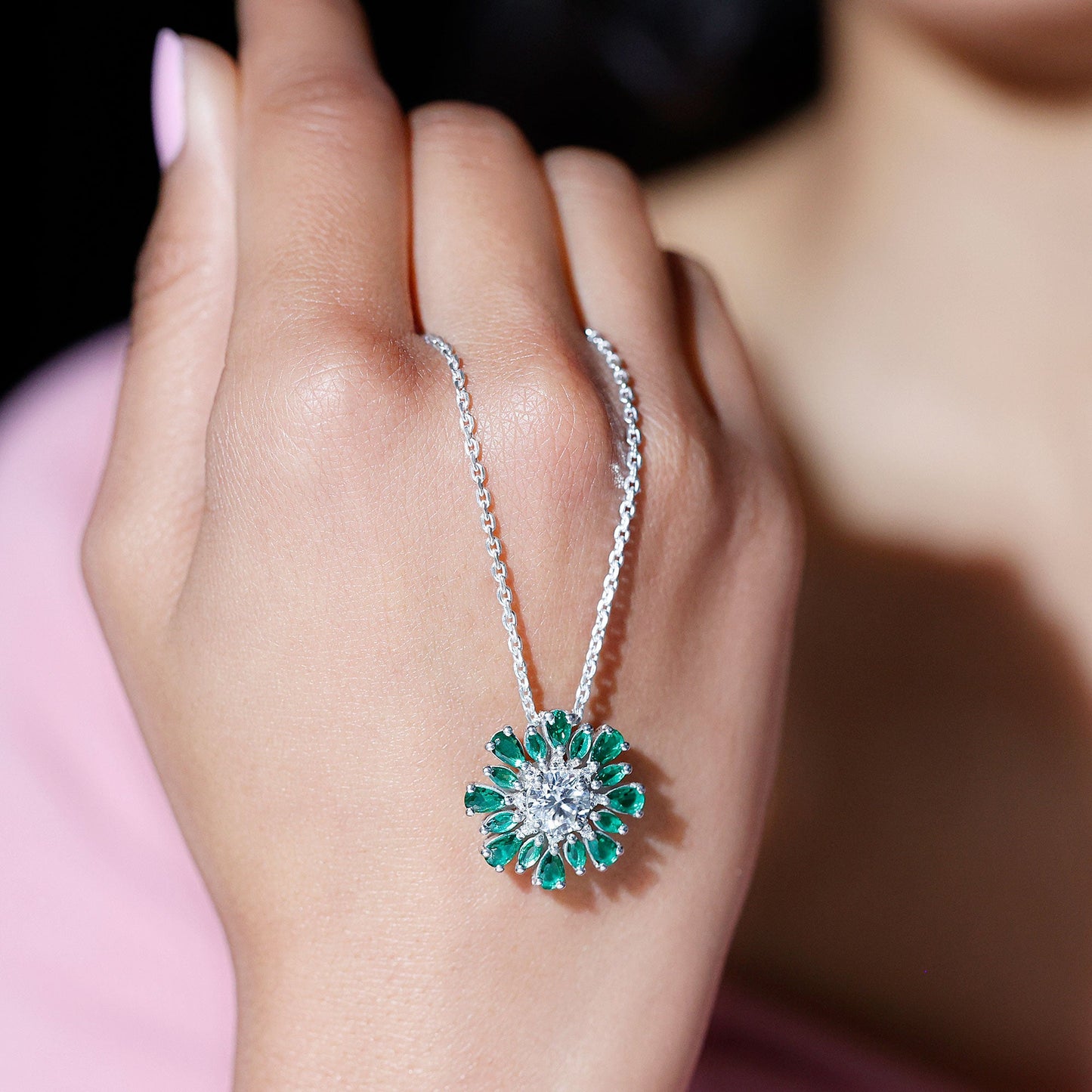 Certified 1.2 Carat Lab Grown Diamond Statement Necklace With Emerald