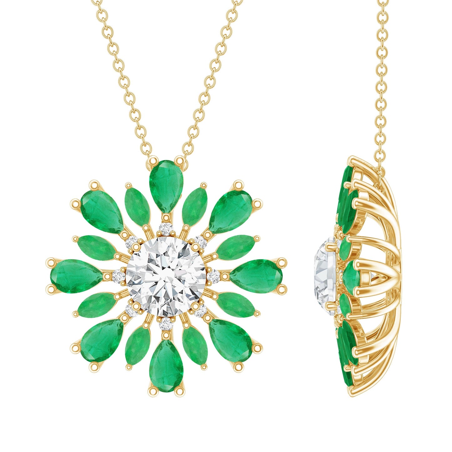Certified 1.2 Carat Lab Grown Diamond Statement Necklace With Emerald