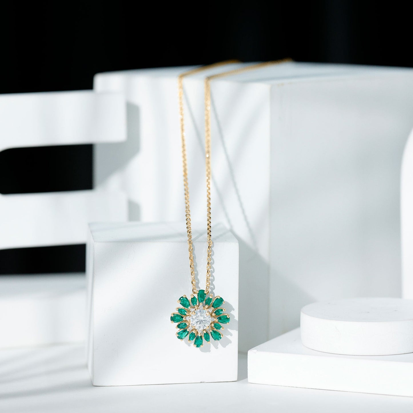 Certified 1.2 Carat Lab Grown Diamond Statement Necklace With Emerald