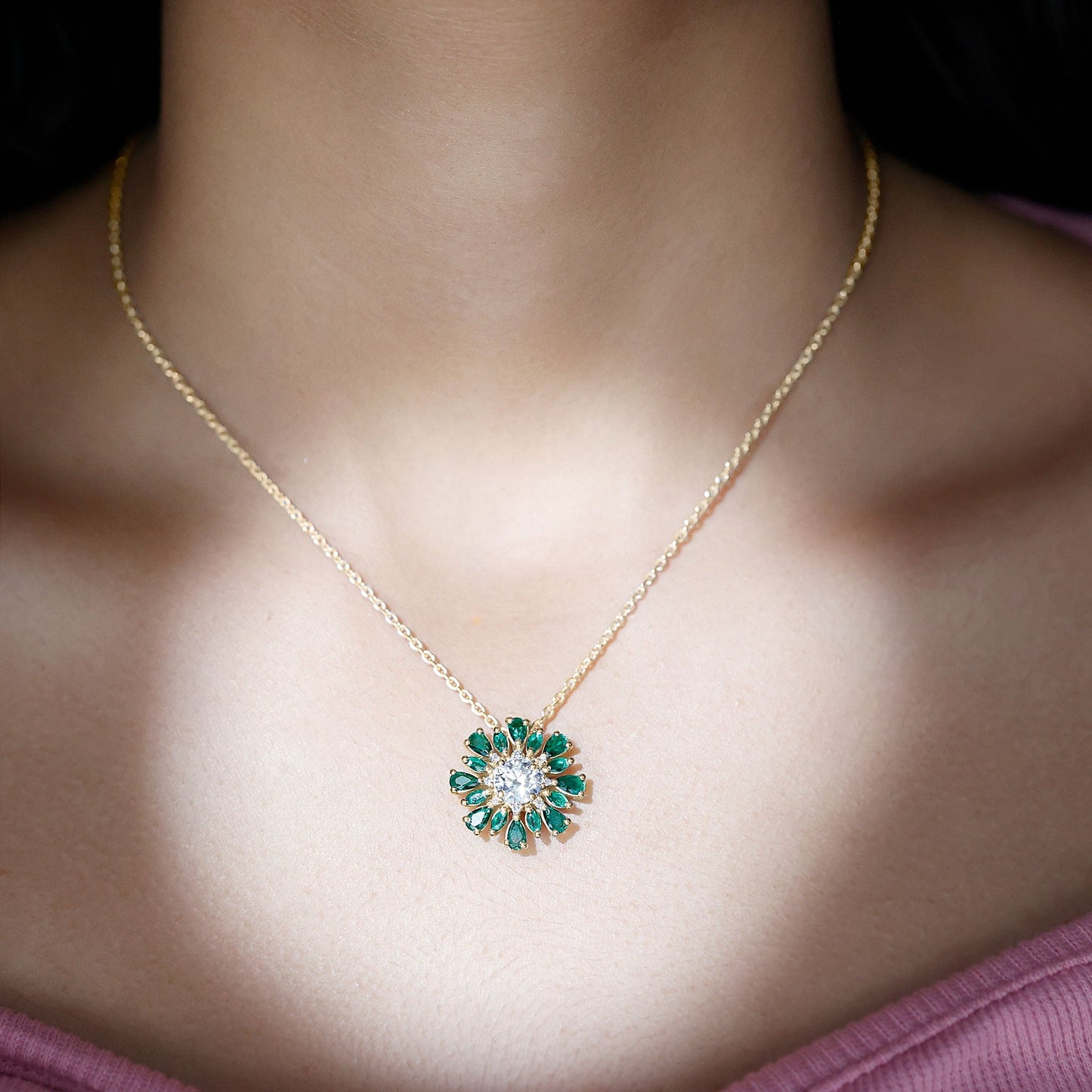 Certified 1.2 Carat Lab Grown Diamond Statement Necklace With Emerald
