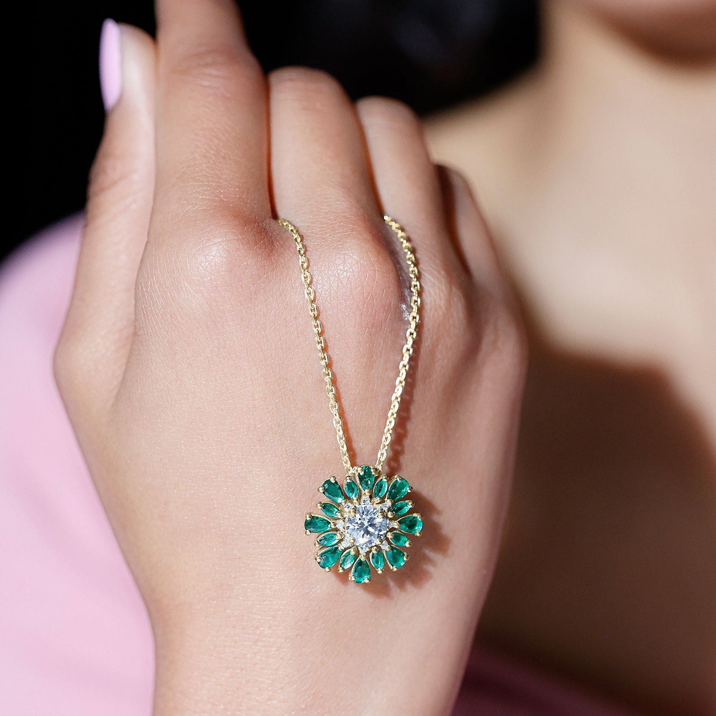 Certified 1.2 Carat Lab Grown Diamond Statement Necklace With Emerald